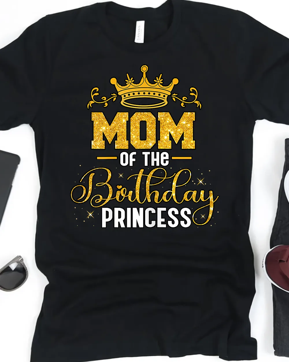 Womens Birth Day Mom Of The Birthday Princess Royal Celebration T-Shirt Unisex Standard T-Shirt black s