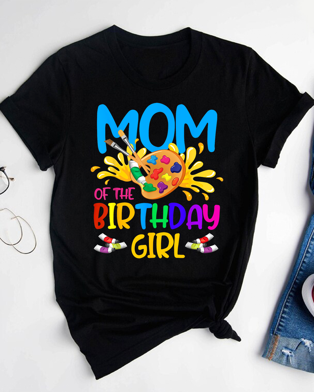 Mom Of The Birthday Girl Little Artist Paint B-Day Party T-Shirt Unisex Standard T-Shirt black s