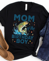 Mom Of The Birthday Boy Fishing Birthday Bass Fish B-day T-Shirt Unisex Standard T-Shirt black s