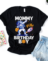 Mommy Of The Birthday Boy Astronaut Space Planet B-day Mom T-Shirt Unisex Standard T-Shirt black s